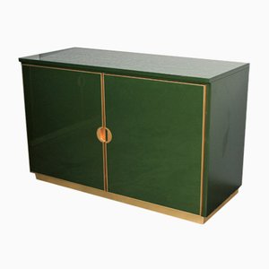 Vintage Italian Emerald Green and Brass Cabinet, 1970s