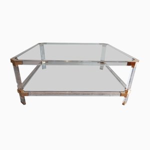 Vintage Acrylic Glass and Brass Coffee Table from Charles & Hollis Jones, 1970s