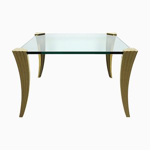 Hollywood Regency Square Coffee Table in Glass and Brass by Peter Ghyczy, 1970s