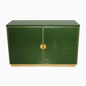 Italian Emerald Green and Brass Cabinet, 1970s