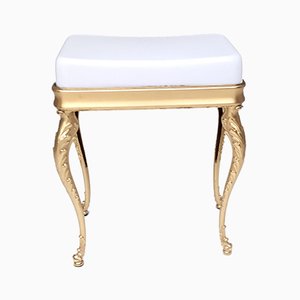Mid-Century White Plastic Ottoman with Cast Brass Legs, Italy, 1950s