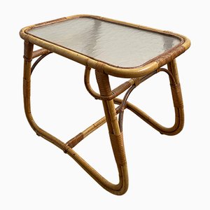 Vintage Rattan and Glass Side Table from Rohé Noordwolde, 1950s