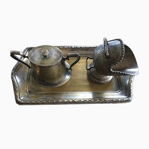 Silver-Plated Brass Sugar Bowls & Tray, 1960s, Set of 3