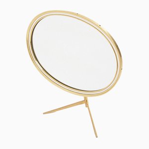 Mid-Century Modern Oval Vanity Brass Table Mirror from Vereinigte Werkstätten Collection, 1960s