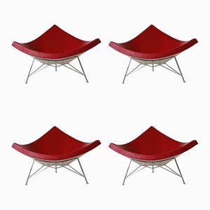 Mid-Century Dark Red Leather Coconut Lounge Chairs by George Nelson for Vitra, Set of 4
