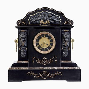 Horloge de Cheminée Haute Victorienne en Marbre Marqueté Noir