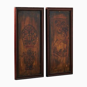 Painted Wooden Panels, 1850s, Set of 2