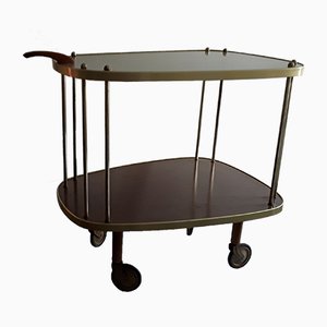 Vintage German 2 Colored Resopal Coated Boards, Brass & Cherry Kidney-Shaped Bar Cart, 1960s