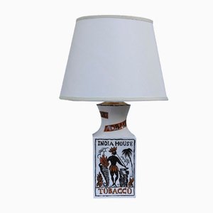 Italian Tobacco India Painted Ceramic Table Lamp from Etruria, 1950s
