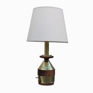 Italian Brass and Wood Table Lamp, 1970s