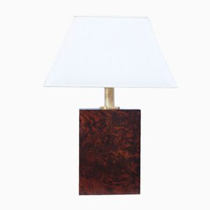 Italian Table Lamp in Briar Wood and Brass, 1970s
