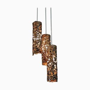 Brutalist Copper Cylinder-Shaped Ceiling Lamp, Sweden, 1960s