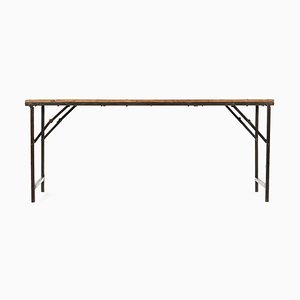 Folding Table with Wooden Top and Legs in Iron