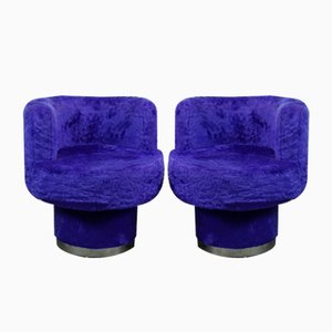 Set of Lounge Chairs in Plush Upholstery with Silver Ring, 1970s