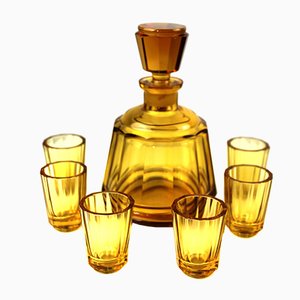 Mid-Century Amber Glass Liqueur Set from Moser Karlsbad, Set of 7