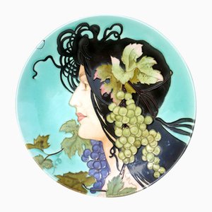 Art Nouveau French Lady Pottery Ceramic from Longchamp, 1900s