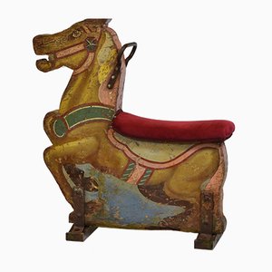 Wood & Velvet Fairground Merry Go Round Carousel Decorative Horse Seat No 9, 1930s