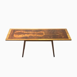 Mid-Century Modern Musical Theme Marquetry Coffee or Cocktail Table, Brazil, 1950s