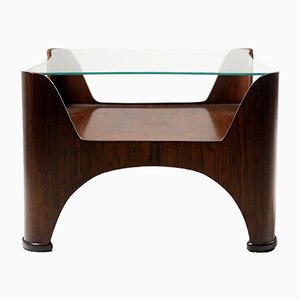 Mid-Century Modern Square Glass-Top Hardwood End Table, Brazil, 1960s