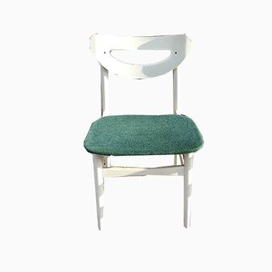 Vintage White Lacquered Wood & Green Wool Dining Chairs, 1970s, Set of 6