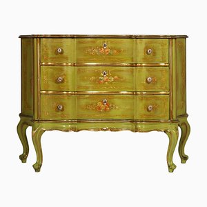 Venetian Baroque Hand-Painted Chest of Drawers with Edges in Gold Leaf from La Permanente Mobili Cantù, 1910