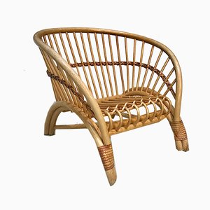 Large Italian Bamboo Lounge Chair with Leather Lacings, 1970s