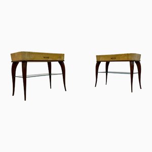 Italienische Mid-Century Holz & Pergament Nachttische, 1950er, 2er Set