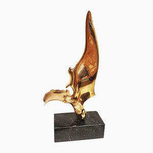 Sculpture Oiseau Onirique Artisanale en Bronze Doré Style Philippe Philippe, 1980s