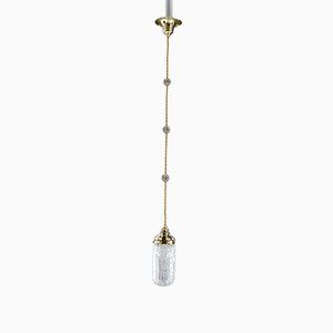 Antique Hanging Lamp with Loetz Blitz Glass Shade by Leopold Bauer, 1905