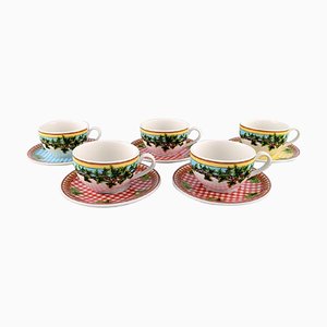 Grandes Tasses à Feuilles Ivy Leaves avec Soucoupes par Gianni Versace pour Rosenthal, Set de 10