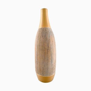 Große Skandinavische Vase aus Glasierter Keramik mit Geriffeltem Korpus