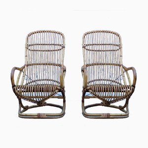 Set of Italian Bamboo Lounge Chairs by Tito Agnoli, 1950s