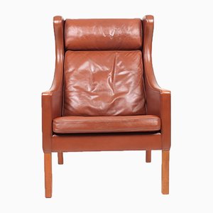 Mid-Century Danish Wingback Chair in Patinated Leather by Børge Mogensen for Fredericia, 1960s