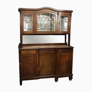 Walnut Cupboard with Beveled Glass and Marble Top