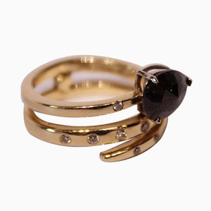 14 k Gold Ring mit Kleinen Diamanten und Schwarzem Stein