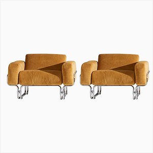 Italian Tubular Chrome and Cord Lounge Chairs, 1960s, Set of 2
