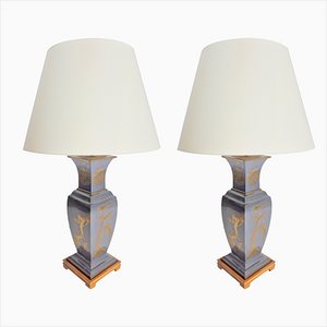 Mid-Century Table Lamps in Pewter Brass, 1950s, Set of 2