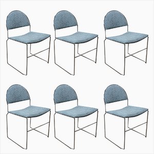 Vintage Italian Desk Chairs in Sky Blue from Bonomia, 1970s, Set of 6