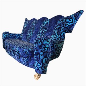 Gilded Velvet Couch in Azure Blue with Rose Feet from Bretz