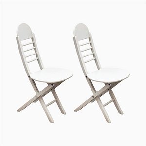 Postmodern Italian White Wooden Folding Chairs, 1980s, Set of 2