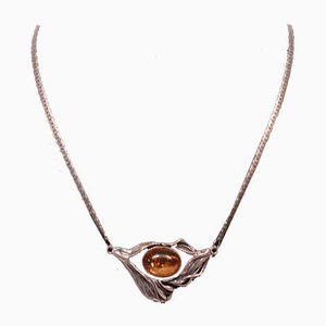 925 Sterling Silver Necklace with Large Pendant of Amber by RAV