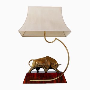 Lámpara Bull o objeto de luz modernista grande de latón de D. Delo, años 70