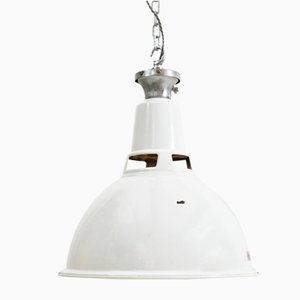 Lampe à Suspension Dome Blanche Industrielle de Benjamin, 1950s