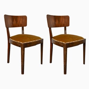 Vintage Walnut Chairs with Studs & Straps and Springs in Velvet, Italy, 1920s, Set of 2