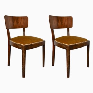 Vintage Walnuss Stühle mit Nieten & Riemen und Federn aus Samt, Italien, 1920er, 2er Set