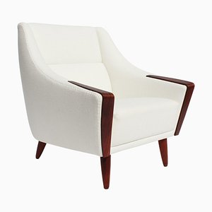 Danish Rosewood Easy Chair with Low Back Upholstered in White Fabric, 1960s