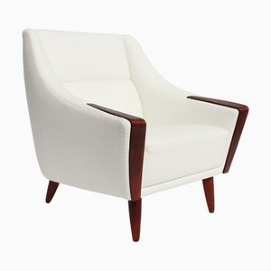 Fauteuil en Palissandre avec Dossier Bas Rembourrés en Tissu Blanc, Danemark, 1960s