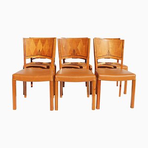 Chaises de Salon en Cuir, 1950s, Set de 6