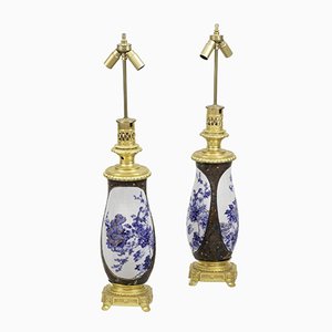 Lámparas japonesas de porcelana y bronce dorado, década de 1880. Juego de 2