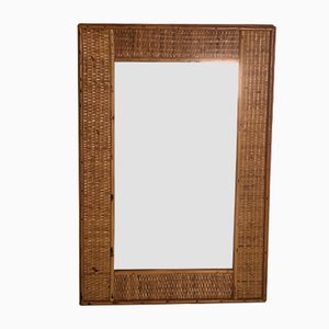 Mid-Century Mirror with Wicker and Bamboo Weaving, 1950s